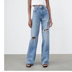 Zara- ripped wide leg jeans